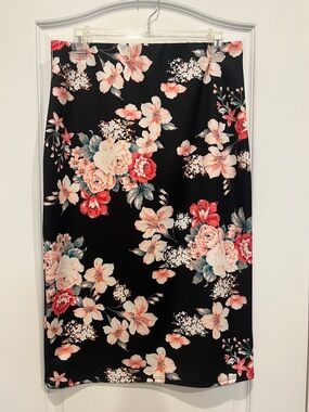 Charlotte Russe Black Pencil Skirt with Pink & Coral Floral Print